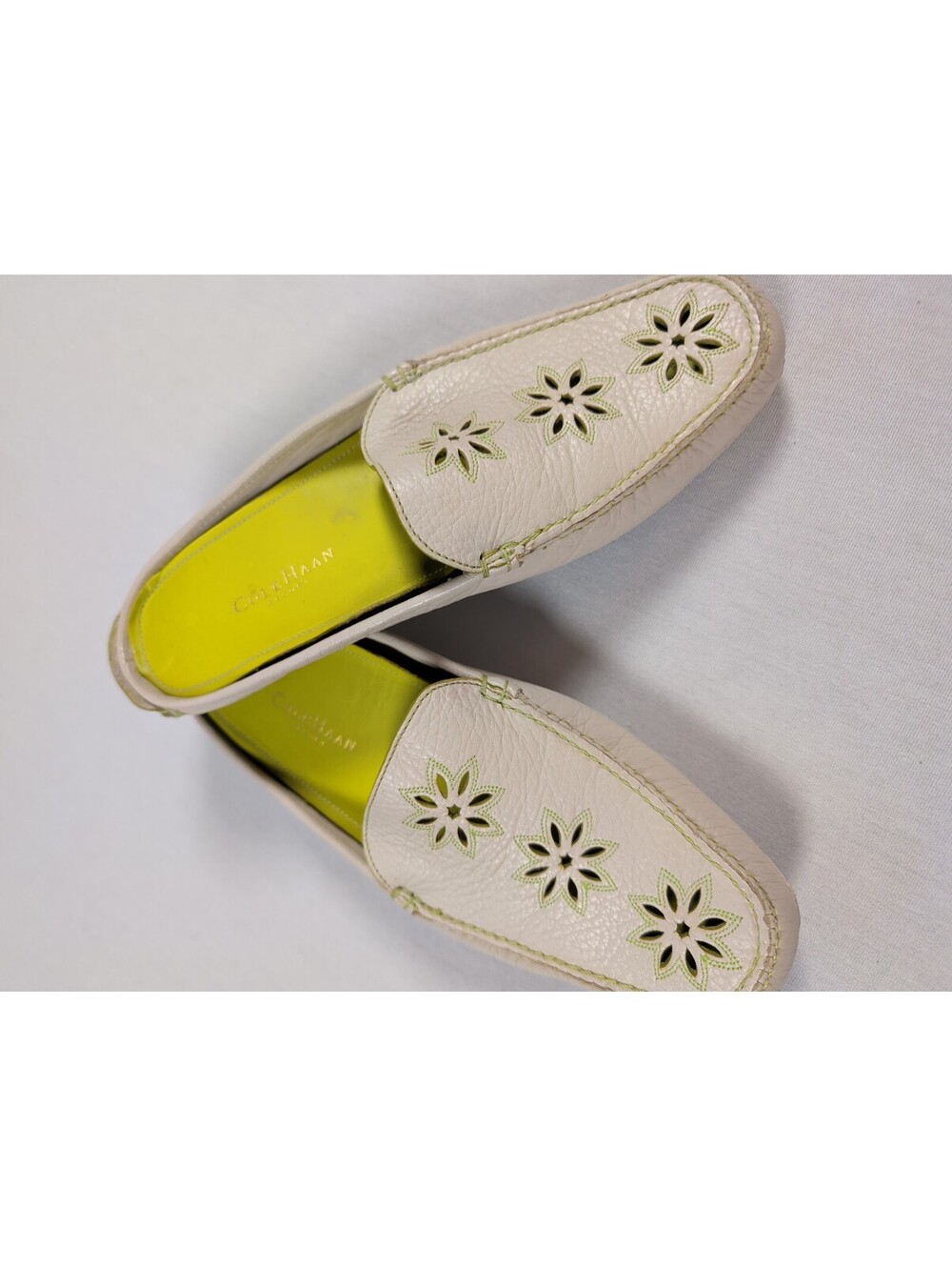 Cole Haan Women's White Leather Slip-On Loafers with Floral Cutouts Size 6